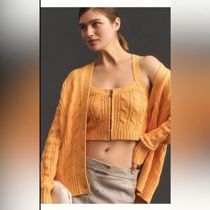 MAEVE ZIP-FRONT CABLE CROP SWEATER TANK